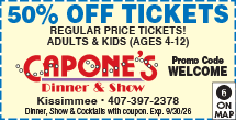 Discount Coupon for Capone’s Dinner & Show